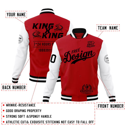 Custom Red Black White Jacket Classic Style Full-Snap Club & Spirit Wear Wrinkle-Resistant