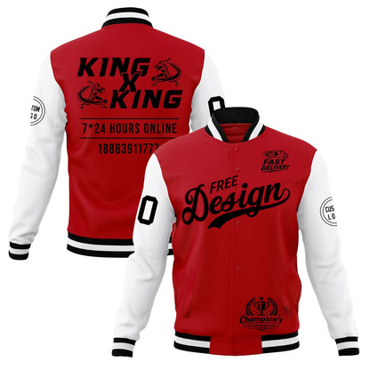 Custom Red Black White Jacket Classic Style Full-Snap Club & Spirit Wear Wrinkle-Resistant