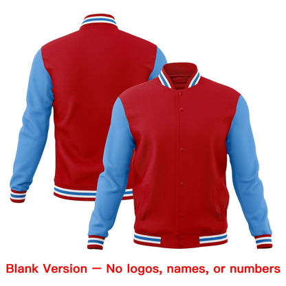 Custom Red White Light Blue Jacket Classic Style Full-Snap Club & Spirit Wear Breathable