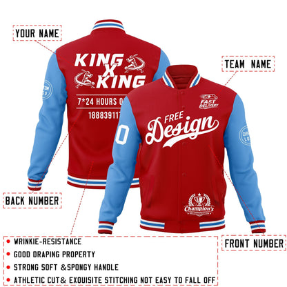 Custom Red White Light Blue Jacket Classic Style Full-Snap Club & Spirit Wear Wrinkle-Resistant