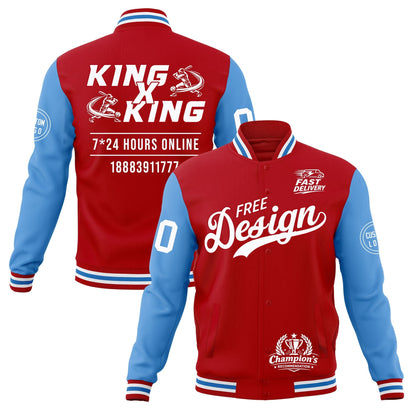 Custom Red White Light Blue Jacket Classic Style Full-Snap Club & Spirit Wear Wrinkle-Resistant