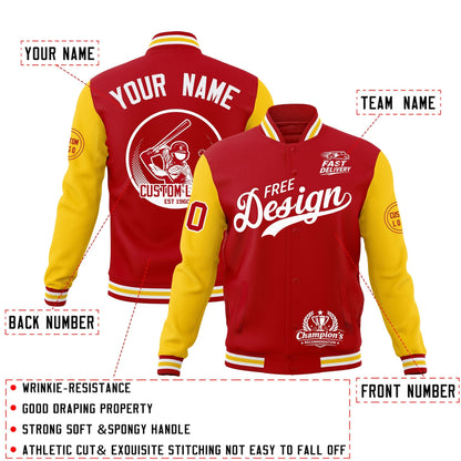 Custom Red White Gold Jacket Classic Style Full-Snap Club & Spirit Wear Breathable