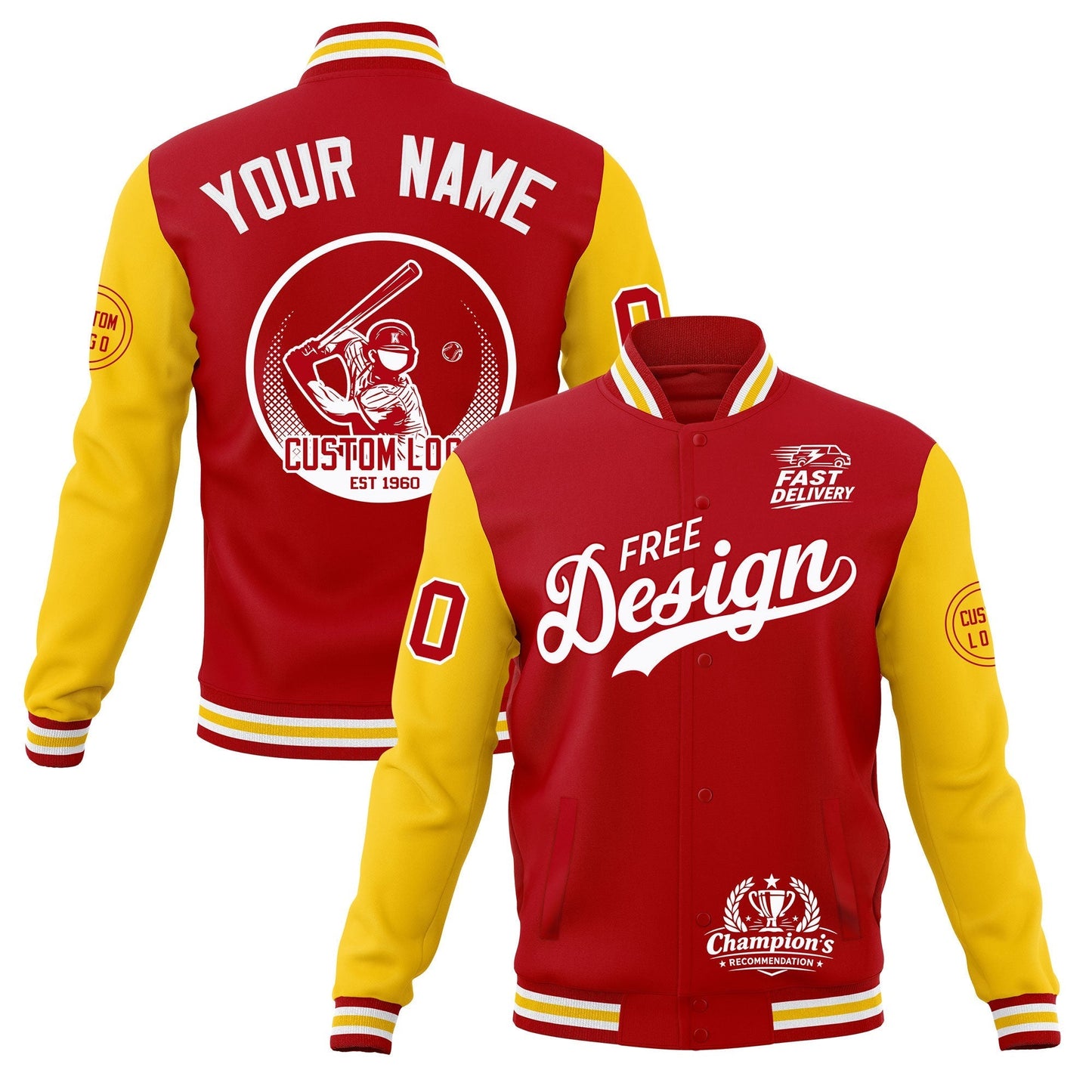 Custom Red White Gold Jacket Classic Style Full-Snap Club & Spirit Wear Breathable