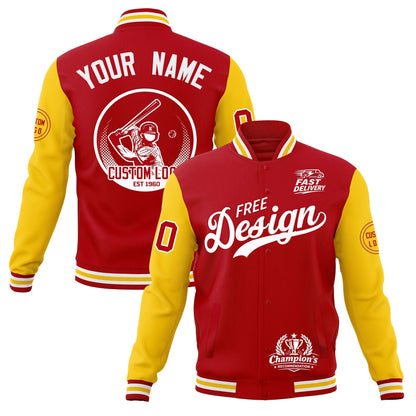 Custom Red White Gold Jacket Classic Style Full-Snap Club & Spirit Wear Breathable