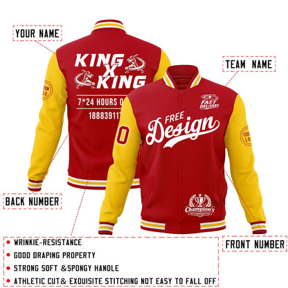 Custom Red White Gold Jacket Classic Style Full-Snap Club & Spirit Wear Wrinkle-Resistant