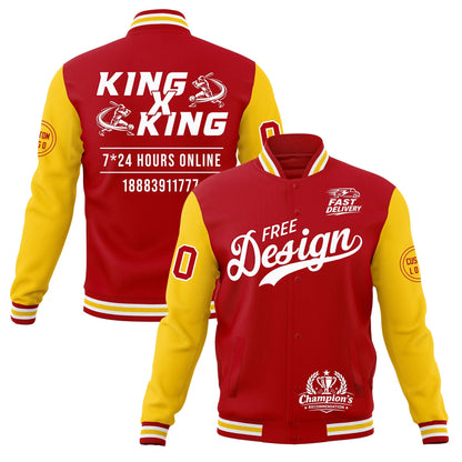 Custom Red White Gold Jacket Classic Style Full-Snap Club & Spirit Wear Wrinkle-Resistant