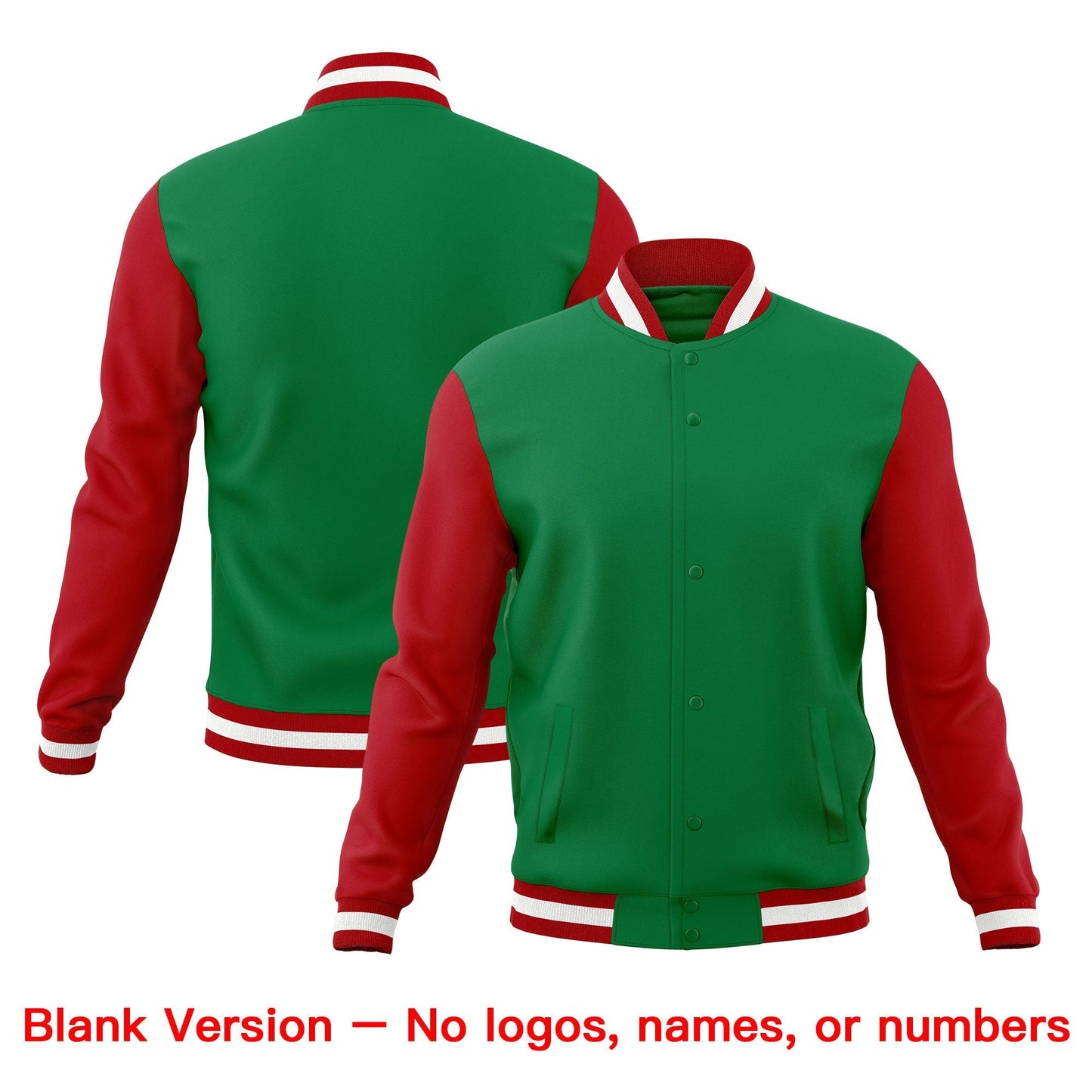 Custom Kelly Green Red White Jacket Classic Style Full-Snap Club & Spirit Wear Wrinkle-Resistant