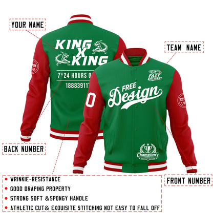 Custom Kelly Green Red White Jacket Classic Style Full-Snap Club & Spirit Wear Wrinkle-Resistant