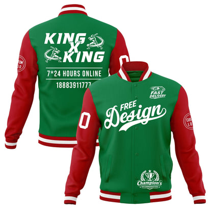 Custom Kelly Green Red White Jacket Classic Style Full-Snap Club & Spirit Wear Wrinkle-Resistant