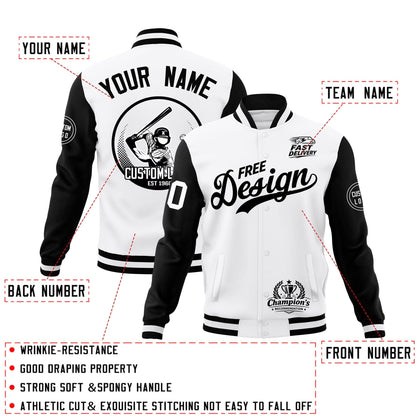 Custom White Black Jacket Classic Style Full-Snap Club & Spirit Wear Breathable