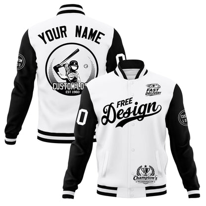 Custom White Black Jacket Classic Style Full-Snap Club & Spirit Wear Breathable