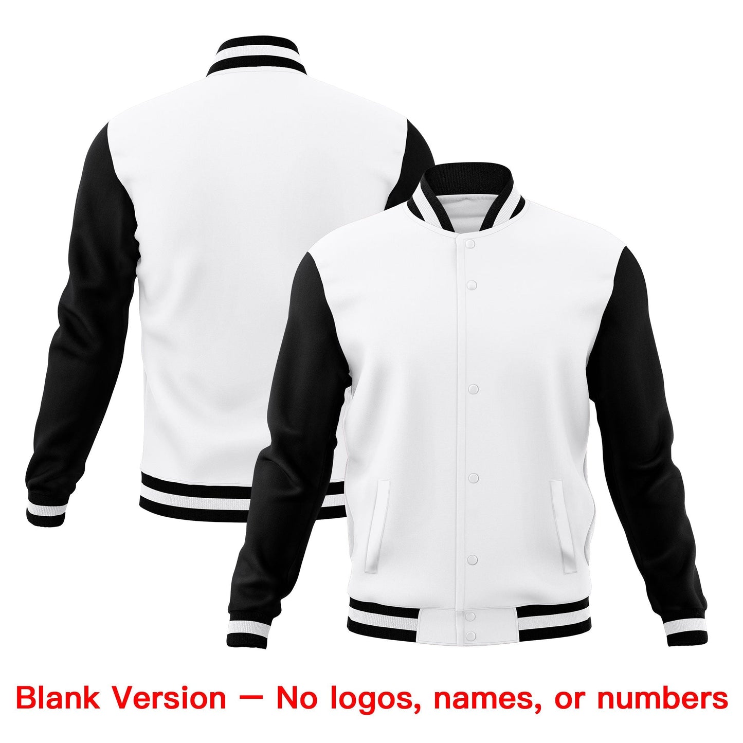Custom White Black Jacket Classic Style Full-Snap Club & Spirit Wear Wrinkle-Resistant