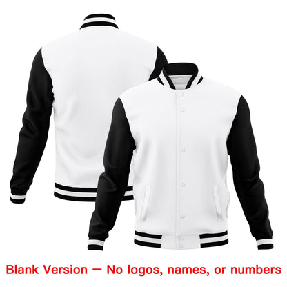 Custom White Black Jacket Classic Style Full-Snap Club & Spirit Wear Wrinkle-Resistant