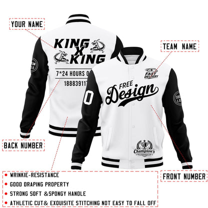 Custom White Black Jacket Classic Style Full-Snap Club & Spirit Wear Wrinkle-Resistant