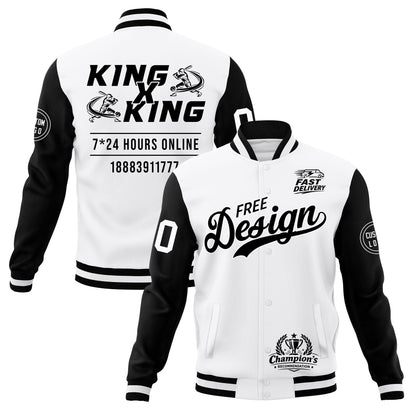 Custom White Black Jacket Classic Style Full-Snap Club & Spirit Wear Wrinkle-Resistant