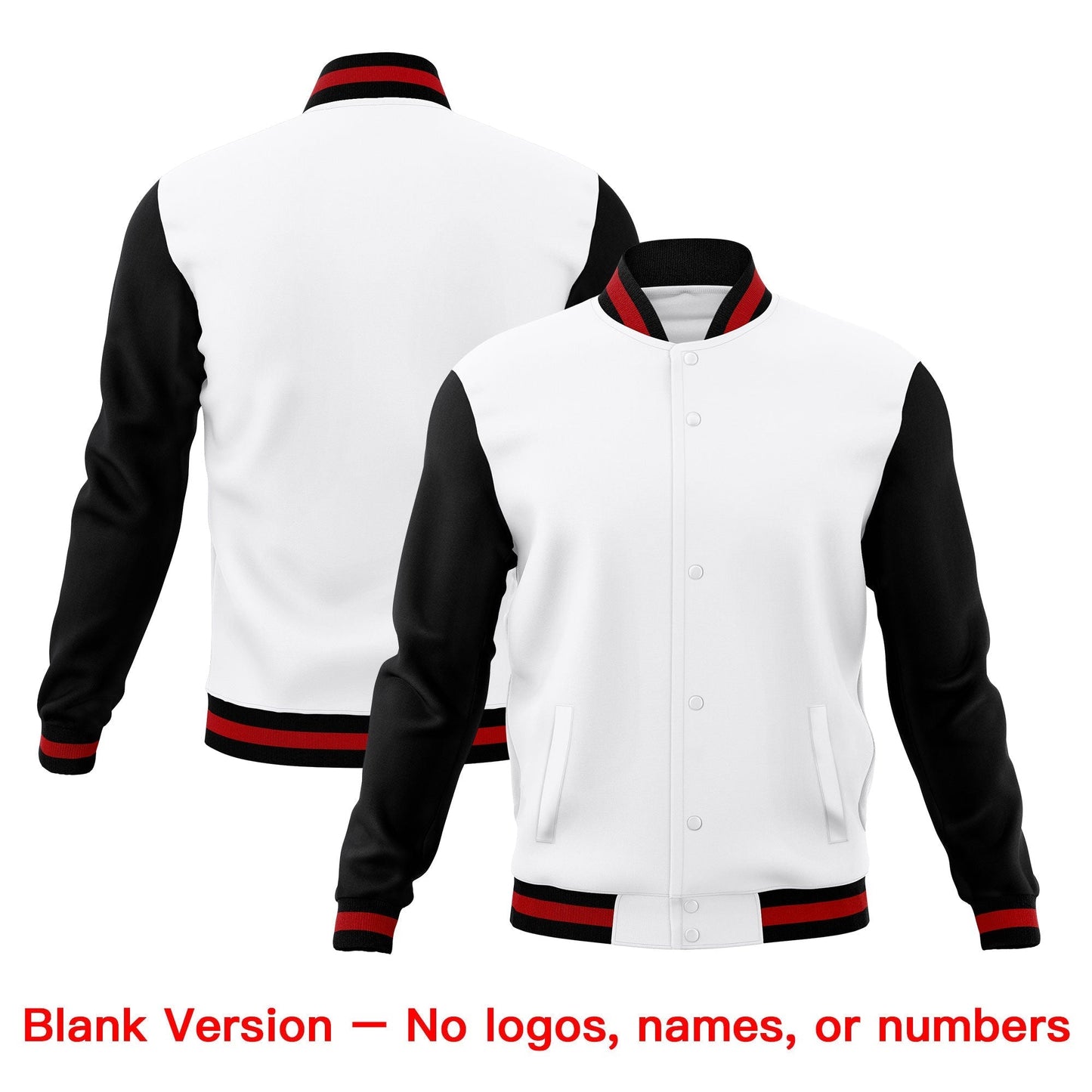 Custom White Black Red Jacket Classic Style Full-Snap Club & Spirit Wear Breathable