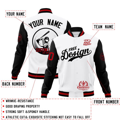 Custom White Black Red Jacket Classic Style Full-Snap Club & Spirit Wear Breathable