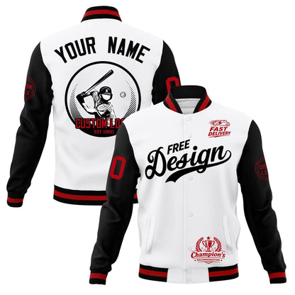 Custom White Black Red Jacket Classic Style Full-Snap Club & Spirit Wear Breathable