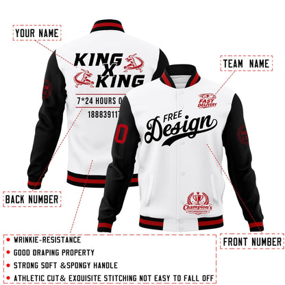 Custom White Black Red Jacket Classic Style Full-Snap Club & Spirit Wear Wrinkle-Resistant