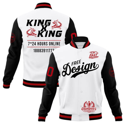Custom White Black Red Jacket Classic Style Full-Snap Club & Spirit Wear Wrinkle-Resistant