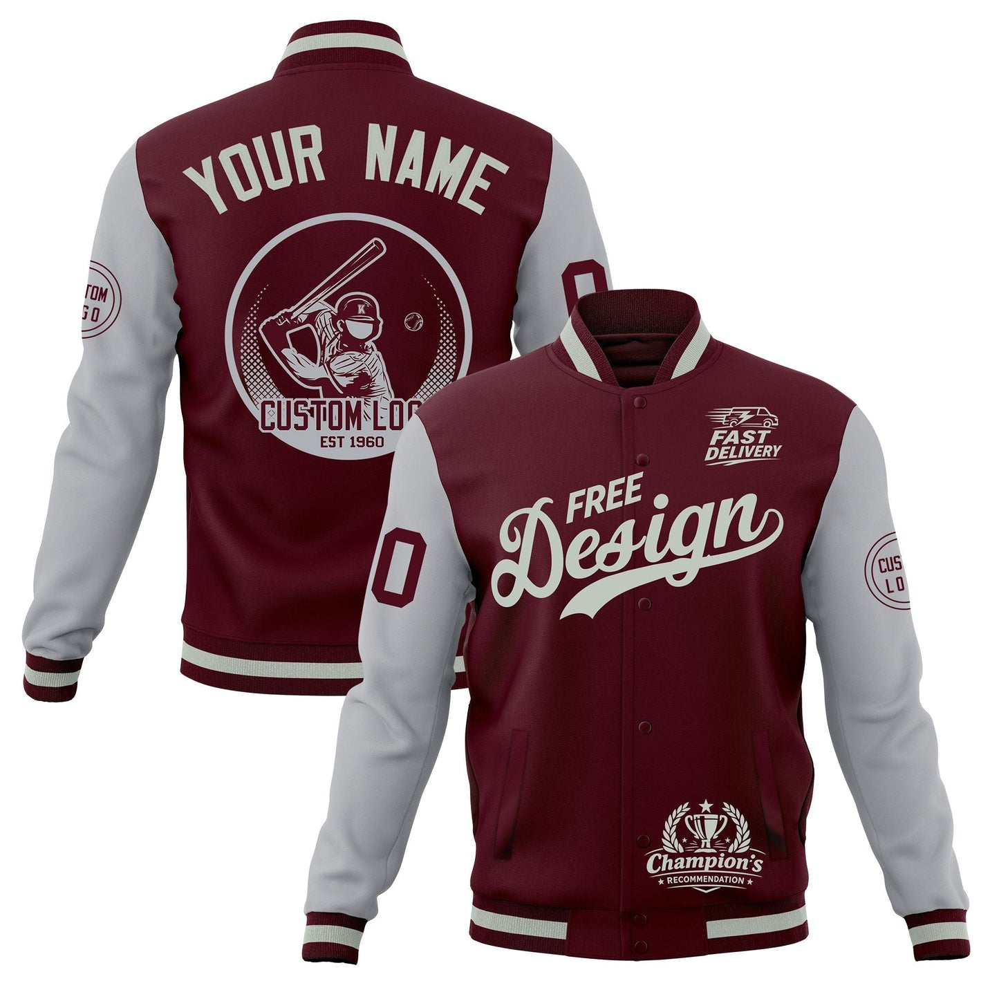 Custom Crimson Gray Jacket Classic Style Full-Snap Club & Spirit Wear Breathable