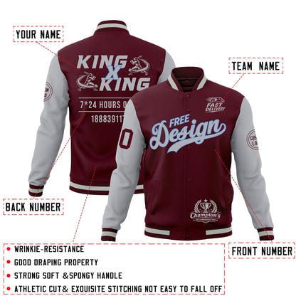 Custom Crimson Gray Jacket Classic Style Full-Snap Club & Spirit Wear Wrinkle-Resistant