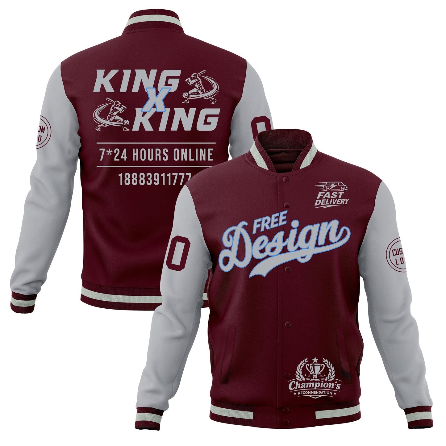 Custom Crimson Gray Jacket Classic Style Full-Snap Club & Spirit Wear Wrinkle-Resistant