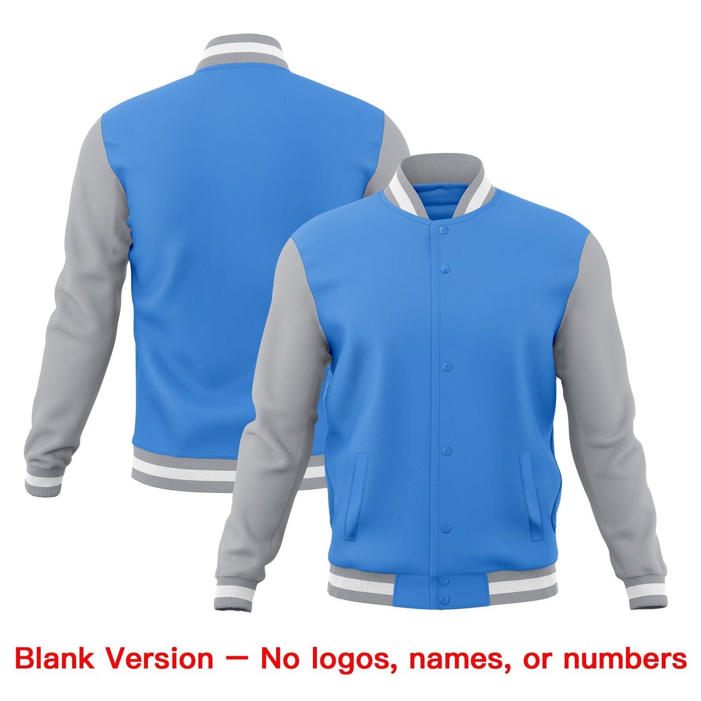 Custom Powder Blue Gray White Jacket Classic Style Full-Snap Club & Spirit Wear Breathable