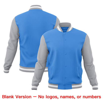 Custom Powder Blue Gray White Jacket Classic Style Full-Snap Club & Spirit Wear Breathable