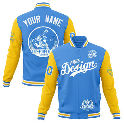 Custom Powder Blue Light Blue White Jacket Classic Style Full-Snap Club & Spirit Wear Breathable