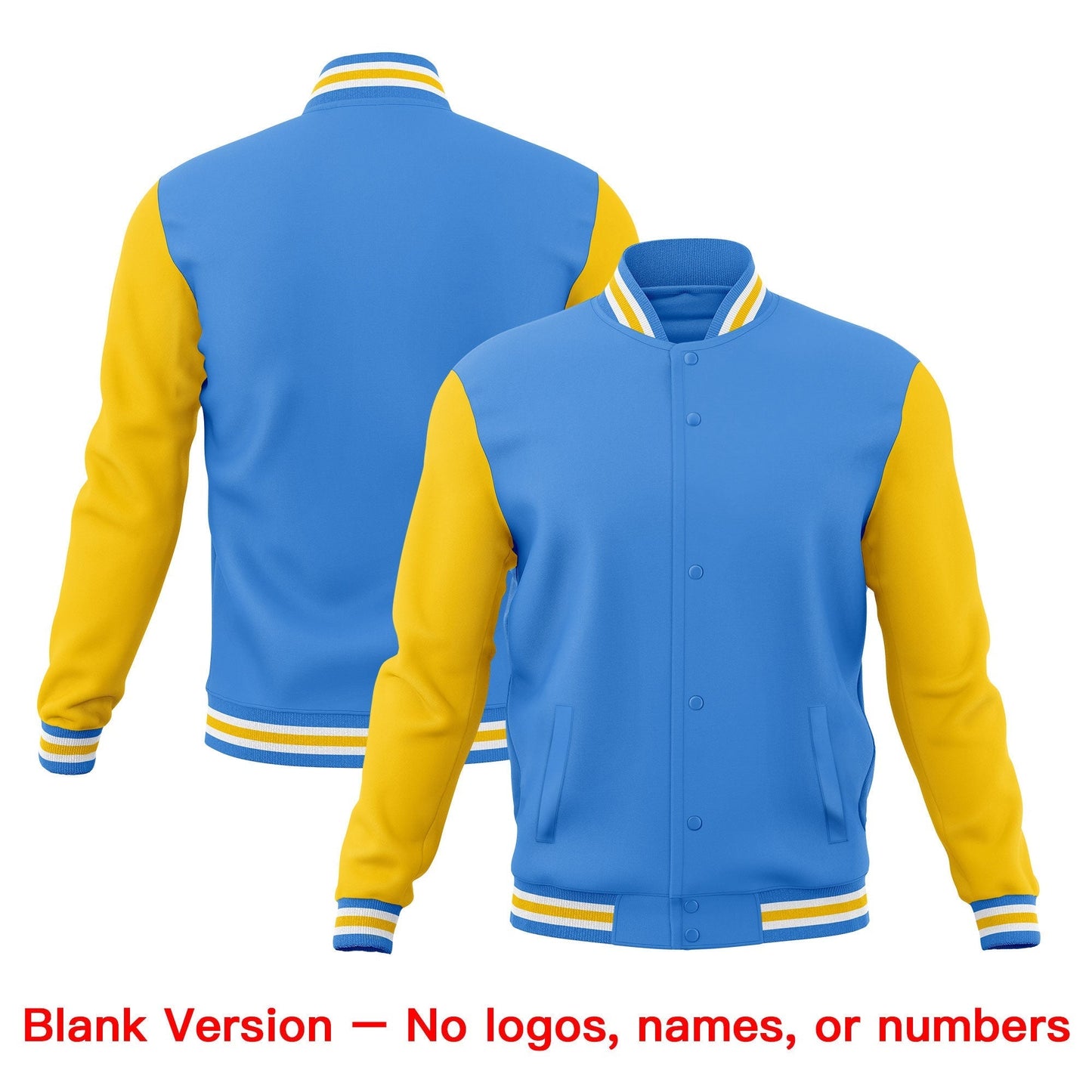 Custom Powder Blue Light Blue White Jacket Classic Style Full-Snap Club & Spirit Wear Wrinkle-Resistant