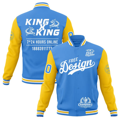 Custom Powder Blue Light Blue White Jacket Classic Style Full-Snap Club & Spirit Wear Wrinkle-Resistant