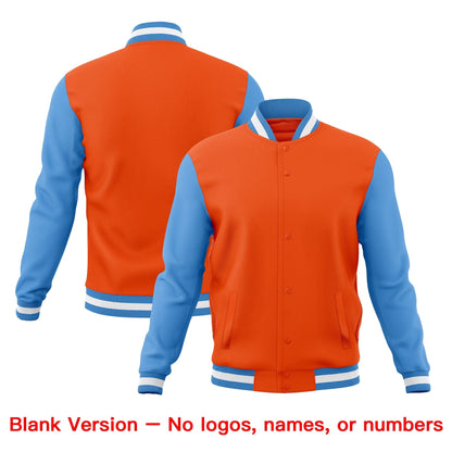 Custom Orange Light Blue White Jacket Classic Style Full-Snap Club & Spirit Wear Breathable