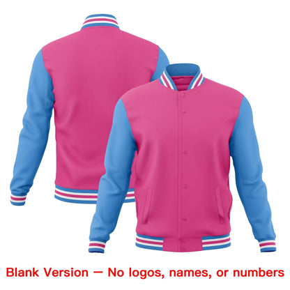 Custom Pink Light Blue White Jacket Classic Style Full-Snap Club & Spirit Wear Breathable
