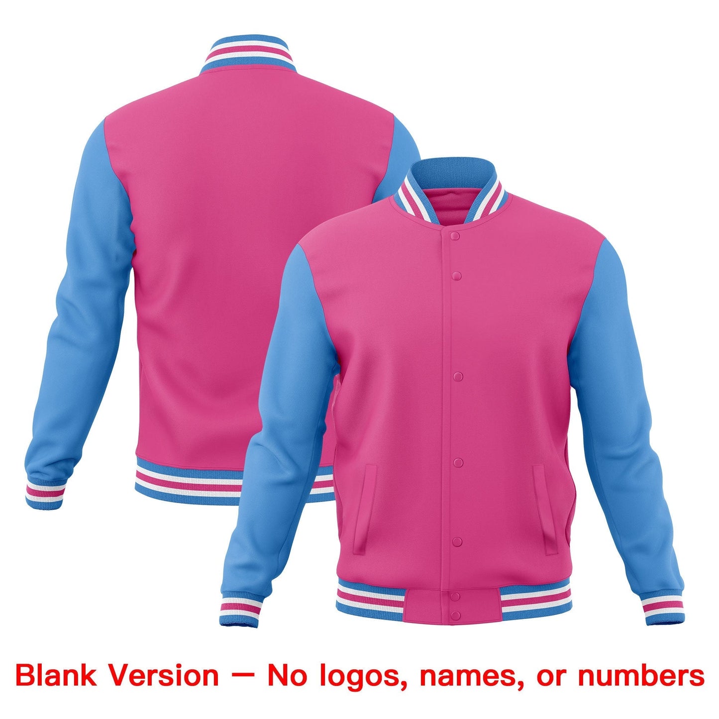 Custom Pink Light Blue White Jacket Classic Style Full-Snap Club & Spirit Wear Wrinkle-Resistant