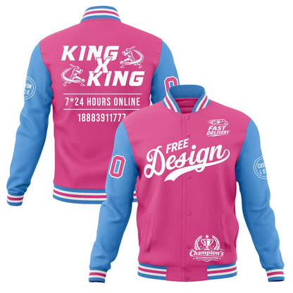 Custom Pink Light Blue White Jacket Classic Style Full-Snap Club & Spirit Wear Wrinkle-Resistant