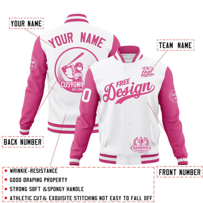 Custom White Pink Jacket Classic Style Full-Snap Club & Spirit Wear Breathable