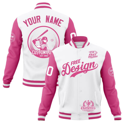 Custom White Pink Jacket Classic Style Full-Snap Club & Spirit Wear Breathable