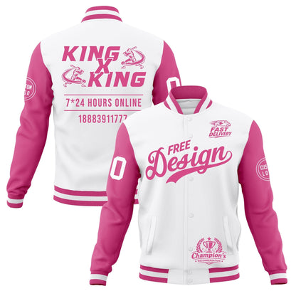 Custom White Pink Jacket Classic Style Full-Snap Club & Spirit Wear Wrinkle-Resistant