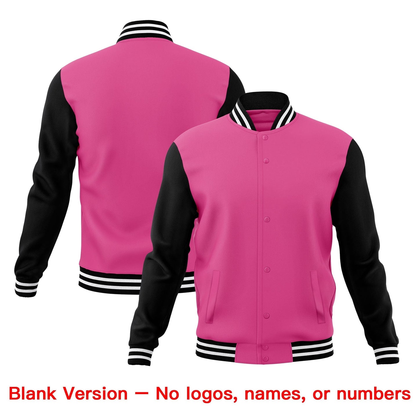 Custom Pink Black White Jacket Classic Style Full-Snap Club & Spirit Wear Breathable