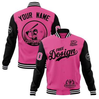Custom Pink Black White Jacket Classic Style Full-Snap Club & Spirit Wear Breathable