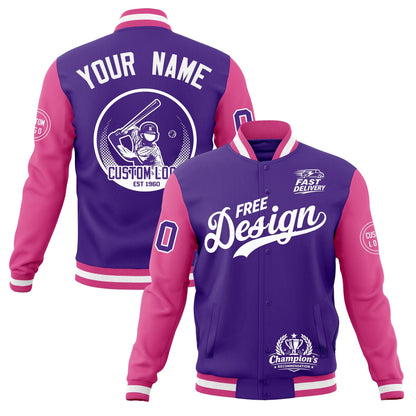 Custom Purple Pink White Jacket Classic Style Full-Snap Club & Spirit Wear Breathable