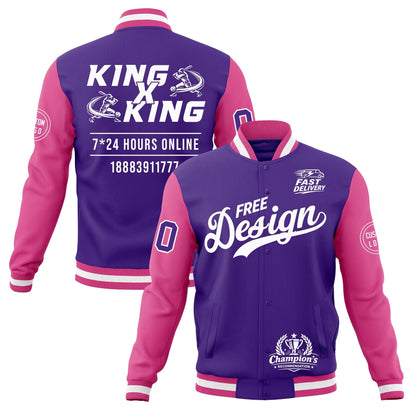 Custom Purple Pink White Jacket Classic Style Full-Snap Club & Spirit Wear Wrinkle-Resistant