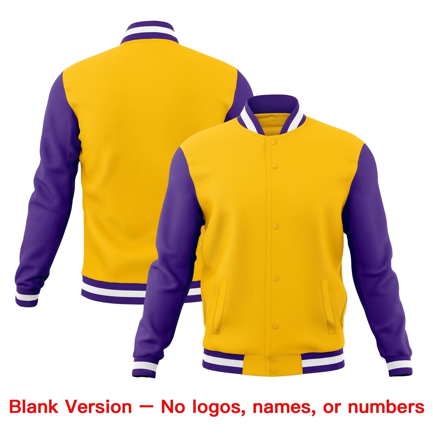 Custom Gold Purple White Jacket Classic Style Full-Snap Club & Spirit Wear Breathable