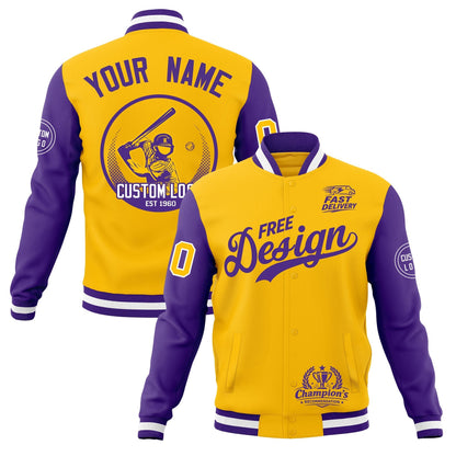 Custom Gold Purple White Jacket Classic Style Full-Snap Club & Spirit Wear Breathable
