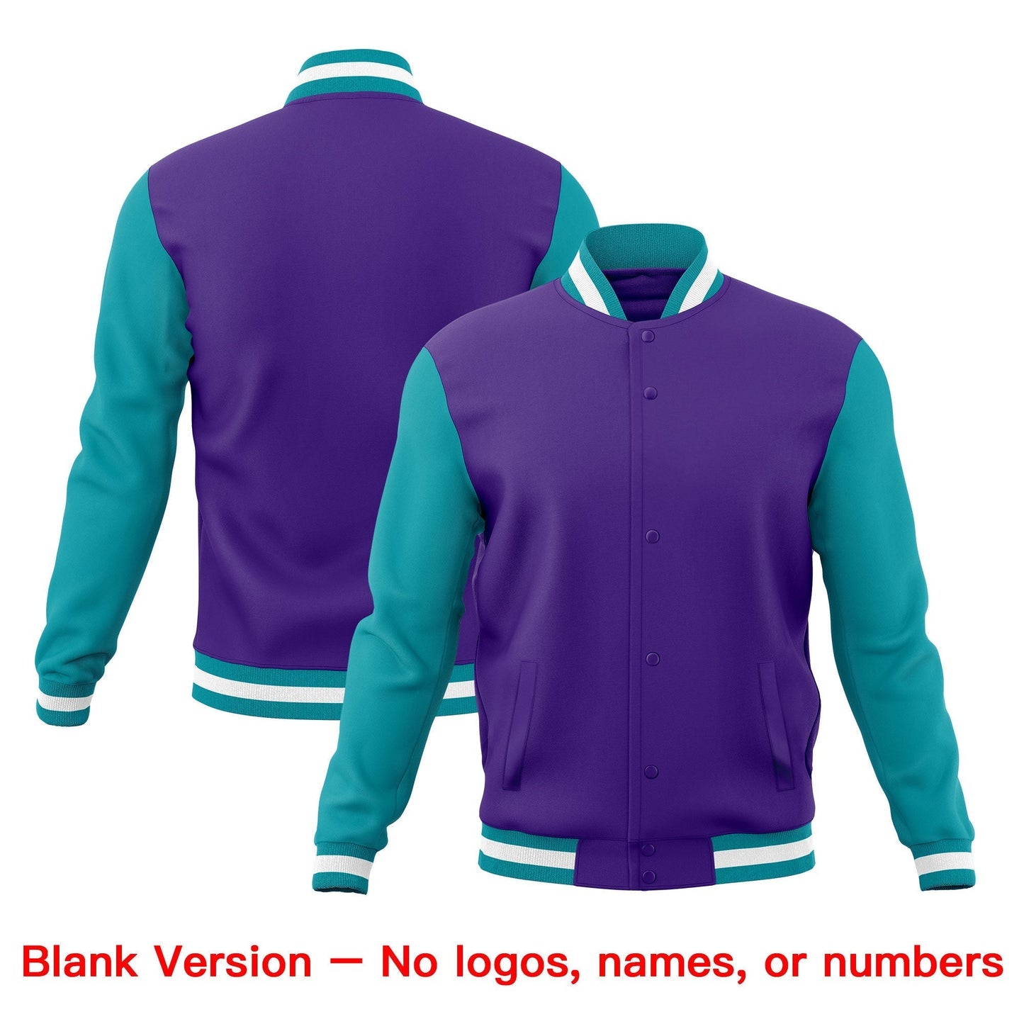 Custom Purple Teal White Jacket Classic Style Full-Snap Club & Spirit Wear Wrinkle-Resistant