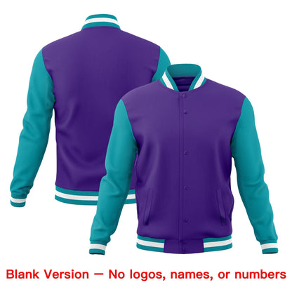 Custom Purple Teal White Jacket Classic Style Full-Snap Club & Spirit Wear Wrinkle-Resistant