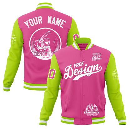 Custom Pink Neon Green White Jacket Classic Style Full-Snap Club & Spirit Wear Breathable