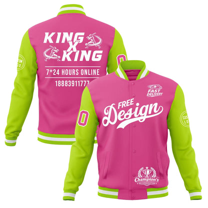 Custom Pink Neon Green White Jacket Classic Style Full-Snap Club & Spirit Wear Wrinkle-Resistant