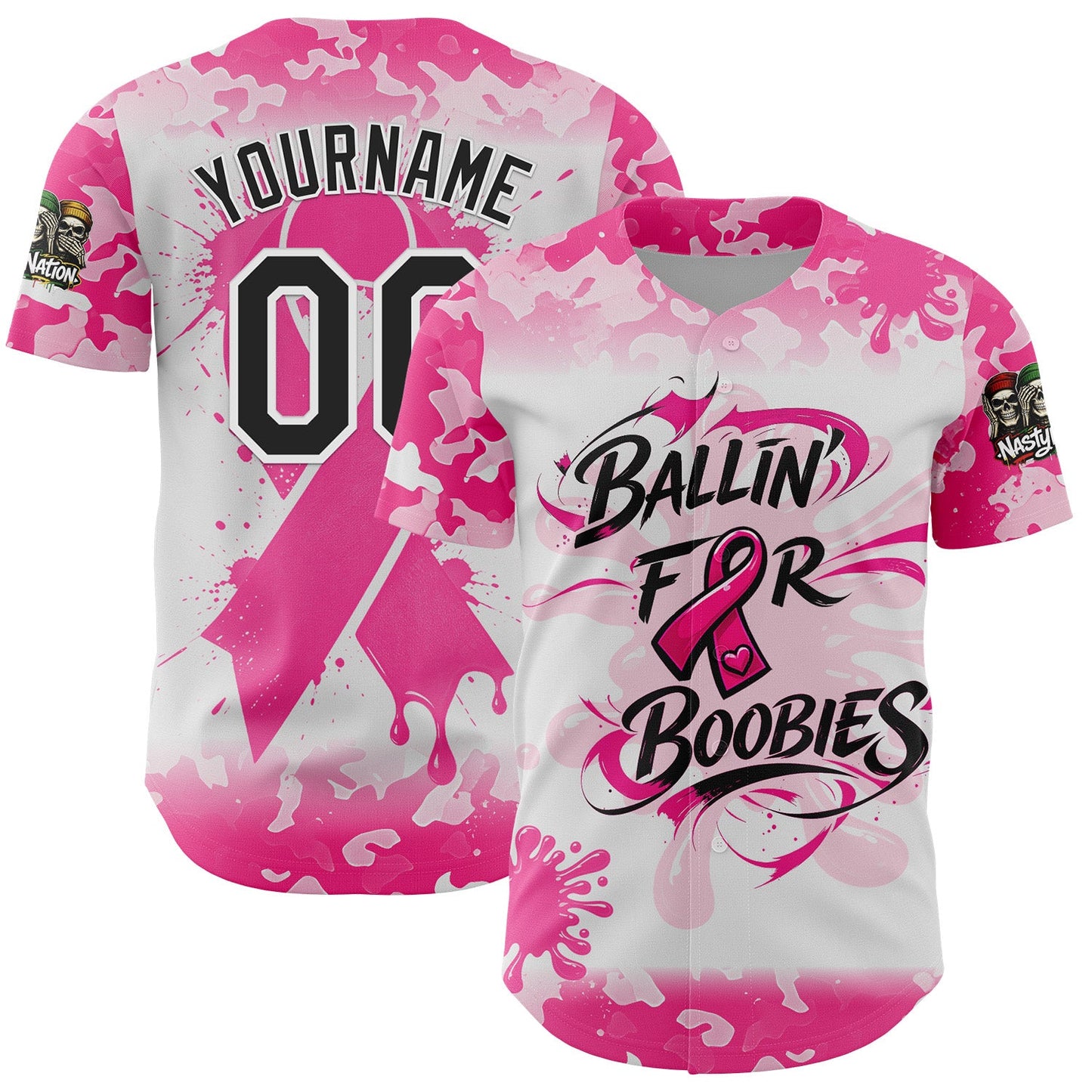 Custom Camo Black Pink-White 2026 Nasty Nation Paintball Breast Cancer Authentic Baseball Jersey
